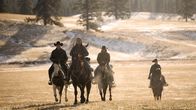 Yellowstone – l-r: John Dutton (Kevin Costner), Mo Brings Plenty (Mo Brings Plenty), Kayce Dutton (Luke Grimes)