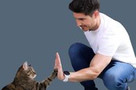Einstein – Moderator Tobias Müller beim Trainieren mit einer Katze