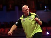 Darts: Weltmeisterschaft – Michael van Gerwen; 24th July 2021, Empress Ballroom Winter Gardens Blackpool, Lancashire, England 2021 PDC Betfred World Matchplay Darts Day Eight Michael van Gerwen NED reacts after he takes an early lead in his semi-final match against Peter Wright SCO