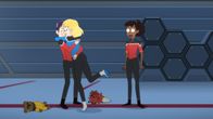 Star Trek: Lower Decks – L-R: Brad Boimler, Barbara Brinson und Beckett Mariner