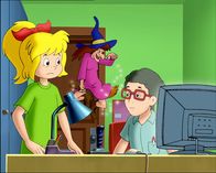 Bibi Blocksberg – Bibi (links) hat die Hexenkollegin (Mitte) aus dem Computer herausgehext