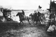 Rio Grande – Ein verwegener Angriff auf eine Indianer-Siedlung. Eine Szene aus John Fords Film " Rio Grande ".