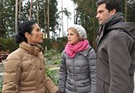 Sturm der Liebe – ARD STURM DER LIEBE FOLGE 1733 Uhr im ERSTEN. Konstantin (Moritz Tittel, r.) verteidigt Marlene (Lucy Scherer, M.) vor Doris (Simone Ritscher, l.), als diese abstreitet, etwas mit dem Golddiebstahl zu tun zu haben.