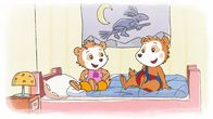 Bobo Siebenschläfer – Bobo und seine Cousine Nora benutzen Bobos Bett als Trampolin.