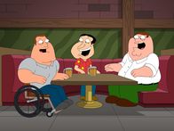Family Guy – Die Freunde Joe (l.), Quagmire (M.) und Peter (r.) kommen ins Philosophieren, wo denn wohl all die schmutzigen Witze dieser Welt ihren Ursprung haben, und sie beschließen, auf die Suche zu gehen ...
