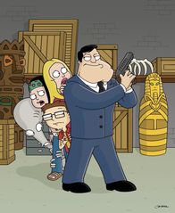 American Dad! – (v.li.) Rodger, Haylay, Francine, Steve und Stan