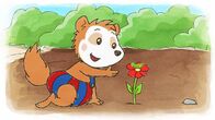 Bobo Siebenschläfer – Auf einer Blume entdeckt Bobo einen Graßhüpfer.