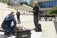 Navy CIS – The team is stunned when Gibbs (Mark Harmon, far right with David McCallum, left, and Sean Murray, center), enlists the help of DiNozzo's father to solve a case on "NCIS"