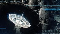 Akte UFO – Grafik aus Reihen-Vorspann: Radioteleskop auf kugelartige Gebilde gerichtet.