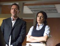 Dr. House – Der Handwerker, der das Dach von Dr. Lisa Cuddys (Lisa Edelstein, r.) Haus reparieren wollte, ist vom Dach gestürzt. Sie bittet Dr. Gregory House (Hugh Laurie, l.), ihn zu untersuchen.