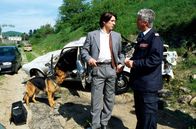 Kommissar Rex – Der Brandexperte (Michael Gampe, r.) hat bei dem Unfallhergang des abgestürzten und explodierten Autos Ungereimtheiten festgestellt. Er bittet Kommissar Moser (Tobias Moretti, l.) zum Tatort. Rex nimmt Witterung auf ...
