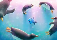 Flunkerfisch – Flori Flunkerfisch träumt, spielt mit Pinguinen und ahnt nichts von der drohenden Gefahr an der Wasseroberfläche.