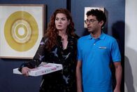 Will & Grace – WILL & GRACE -- "With Enemies Like These" Episode 303 -- Pictured: (l-r) Debra Messing as Grace Adler, Karan Soni as Mike -- (Photo by: Chris Haston/NBC)