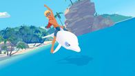 Zoom - Der weiße Delfin – Yann reitet als Supermann verkleidet auf Zoom. Die beiden spielen eine wichtige Rolle in Marinas Film.