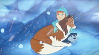 Lassie – Zoé ist mit Lassie und dem Wolfsjungen im Schneesturm eingeschlossen.