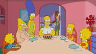Die Simpsons – (v.l.n.r.) Maggie; Grampa; Marge; Homer; Bart; Lisa