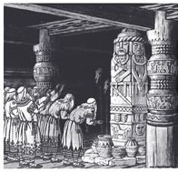 Mysteriöse Inseln – Eine Illustration zeigt die Verehrung des Gottes Svetovid. (Alamy Images/Fine Art Images/HeritageImages)