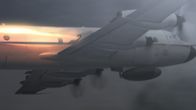 Mayday - Alarm im Cockpit – Ein Flugzeug des US-Handelsministeriums fliegt mit brennendem rechten Triebwerk durch den Himmel.