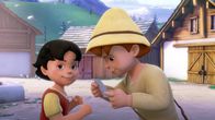 Heidi – Heidi und Peter denken bei der Schnitzeljagd über den Hinweis nach.