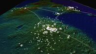 Spuren verlorener Städte mit Albert Lin – Reconstruction of Dzibanche's separate districts linked by causeways. (Credit: National Geographic)