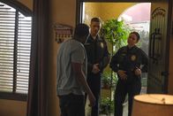 The Rookie – L-R: Peter Langston (Shawn Michael Howard), Tim Bradford (Eric Winter) and Lucy Chen (Melissa O'Neil)