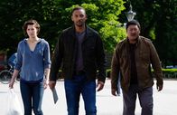 Gemini Man – Zu dritt, l-r: Danny Zkarweski (Mary Elizabeth Winstead), Henry Brogan / Junior (Will Smith), Baron (Benedict Wong).