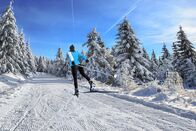 Langlauf: Weltcup – A woman cross-country skiing in the Alps