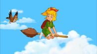 Bibi Blocksberg – Bibi fliegt auf Kartoffelbrei zur Schule.