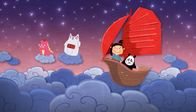 Unser Sandmännchen – In diesem traditionellen chinesischen Wiegenlied wird das Bett im Traum zu einem Schiff, mit dem das chinesische Mädchen und ihr Panda Plüschtier ein kleines Abenteuer in den Wolken erleben.