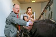 Die Rosenheim-Cops – Polizeichef Gert Achziger (Alexander Duda, li.) und Marie Hofer (Karin Thaler, re.) entdecken die Leiche von Chorleiter Tilman Haubig.