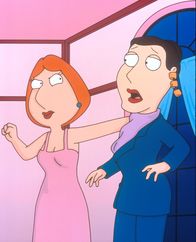 Family Guy – Lois (l.) ist von Peters überfeministischem Verhalten gar nicht begeistert. Erst als sie sich mit der Frauenverbandsleiterin (r.) einen heftigen Ringkampf liefert, gerät Peter wieder so richtig in Fahrt.