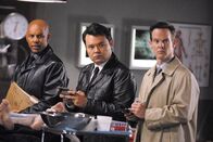 Monk – (l-r) Chris Williams (Thorpe), Peter James Smith (Keao), Jason Gray-Stanford (Disher).