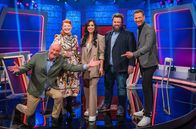 Meister des Alltags – Das Rateteam: v. li.: Bodo Bach, Enie van de Meiklokjes, Jessica Schöne, Antoine Monot Jr. und Florian Weber (Moderation)