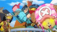 One Piece: Stampede – Vorne, l-r: Usopp, Franky, Tony Tony Chopper