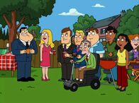 American Dad! – L-R: Stan, Francine, Greg, Terry, Mr. Hallworthy, Tuttle, Bob, Linda, Christie