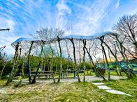Wunderstoffe – Der Baum als Co-Designer: Experimenteller Pavillon aus lebendigen Bäumen und Kunststoffdach