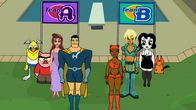 Drawn Together – L-R: Wooldoor Jebediah Sockbat, Spanky Ham, Princess Clara, Captain Leslie Hero, Foxxy Love, Xandir P. Wifflebottom, Toot Braunstein, Ling-Ling