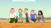 Family Guy – v.l.n.r.) Peter, Lois, Quagmire und Chris die junge Mutter zurück in die USA zu schmuggeln ...