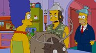 Die Simpsons – Zu Besuch bei Homer (r.) und Marge (l.): Rockmusiker Ted Nugent (M.) ...