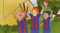 Meine Freundin Conni – Conni, Anna und Florian haben den Pokal gewonnen und sind überglücklich.