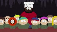 South Park – Kyle (3.v.l.), Butters (4.v.l.), Eric (5.v.l.), Chef (m.), Stan (5.v.r.), Wendy (2.v.r.), Bebe (r.)