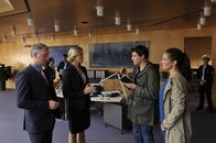 SOKO Stuttgart – Selma Kirsch (Yve Burbach, r.), Rico Sander (Benjamin Strecker, 2.v.r.), Miriam Waiblinger (Judith Hoersch, 2.v.l.) und Björn Waiblinger (André Röhner, l.).