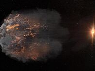 Exodus Erde – CGI IMAGE: The Neutron Star sucks up the Earth in bits and pieces.