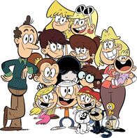 Willkommen bei den Louds – L-R: Lynn Loud Sr., Lola Loud, Luan Loud, Luna Loud, Lori Loud, Lincoln Loud, Lucy Loud, Leni Loud, Lynn Loud, Lisa Loud, Lana Loud, Charles, Cliff, Geo, Walt, Rita Loud, Lily Loud