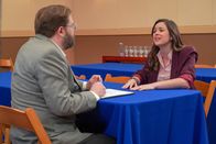 The Goldbergs – Barak Hardley (Jeopardy Producer), Hayley Orrantia (Erica Goldberg).