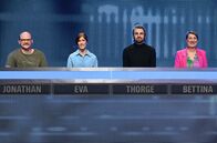 Gefragt - Gejagt – Die Kandidat:innen der Sendung (v.l.n.r.): Jonathan Jordan, Eva Altmeier, Thorge Backhaus und Bettina Ascheberg.