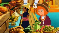Hexe Lilli – Lilli und das Uromädchen staunen über die Vielfalt der Speisen auf dem Buffet der Inkas.