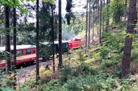Mit dem Zug ... – Auf der Zugreise zwischen Iser- und Riesengebirge geht es durch dichte, einsame und verwunschene Wälder, in denen die Geschichten rund um den Berggeist Rübezahl spielen.