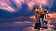 Die Bibel – Abraham (George C. Scott, stehend) beweist seine Treue zu Gott, der die Opferung von Abrahams Sohn Isaak (Alberto Lucantoni) gefordert hatte.