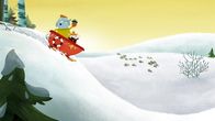 Unser Sandmännchen – Opa Günter und Enkelkind Charlie sausen in ihrer Badewanne durch den Wald, an Baum und Bär vorbei.